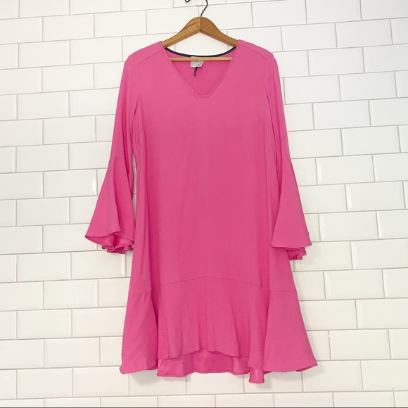 Anthro HD in Paris Bell Sleeve Shift Dress Pink 0 - Picture 2 of 13